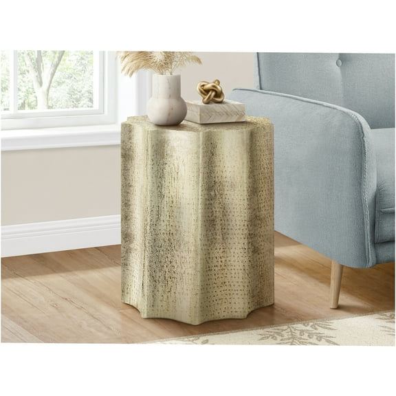 JERFIT 22 inch Gold Metal Drum End Table, Boho Nightstand with Hammered Texture for Living Room, Bedroom, No Assembly Required