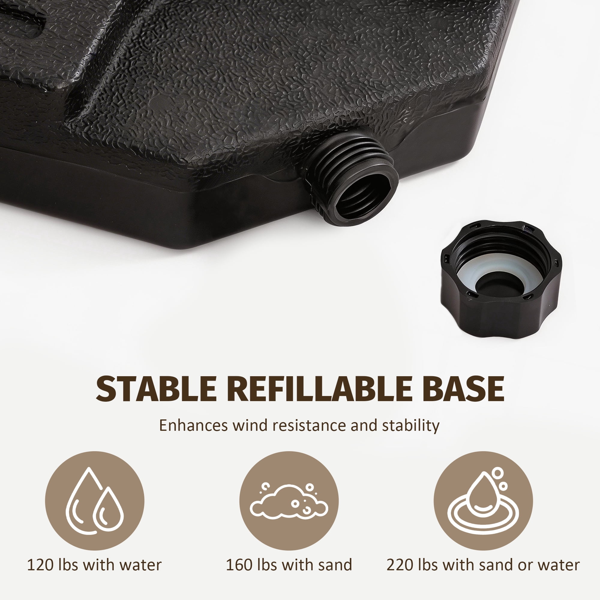 Round Umbrella Stand Base, 4-Piece Fillable Offset Patio Umbrella Base, Heavy Duty 220lbs Windproof Umbrella Stand for Outdoor, Black Round Parasol Base for Backyard, Garden
