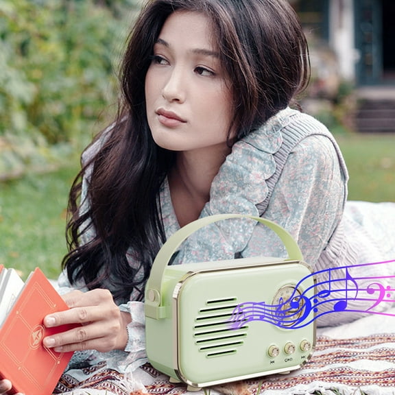 Retro Radio, Bluetooth Speaker with Subwoofer, USB/Aux Support, Card Insertion, Bluetooth 5.0, 10m Range, 1500mAh Battery, 4-6hrs Playback, Hands-free Calling, Portable