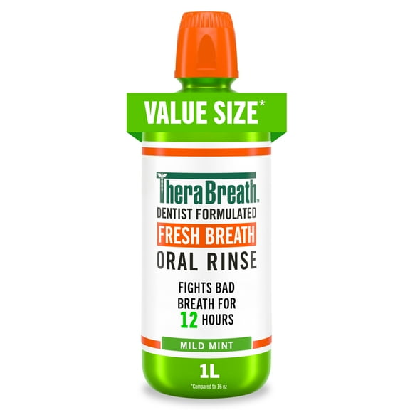 TheraBreath Fresh Breath Mouthwash, Mild Mint, Alcohol-Free, 1 Liter