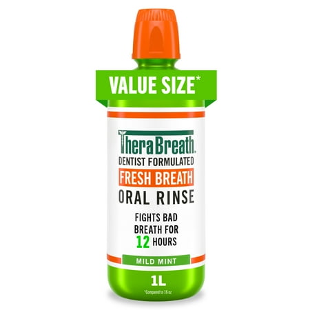 TheraBreath Fresh Breath Mouthwash, Mild Mint, Alcohol-Free, 1 Liter