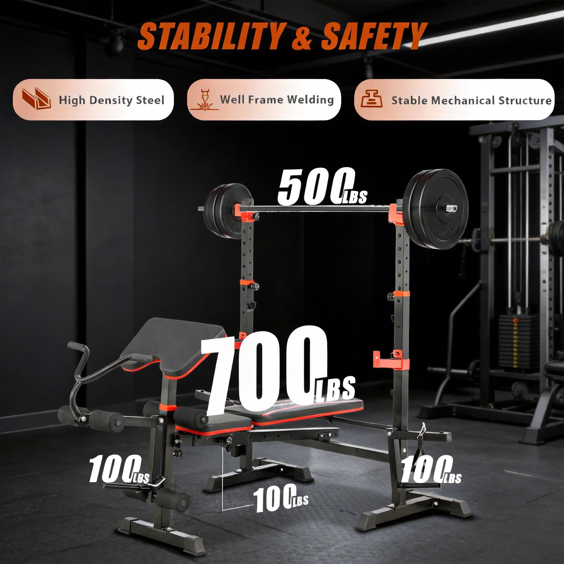 PUATUL 1500LBS All in One Weight Bench Set with Squat Rack Adjustable Workout Bench with Leg Developer Preacher Curl Rack Fitness Strength Training Bench for Home Gym