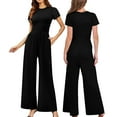 thumbnail image 6 of LYMAYTER Womens Crewneck Jumpsuits Summer Solid Color Soft Bodysuit Pants Female Short Sleeve Casual Rompers S-2XL, 6 of 9