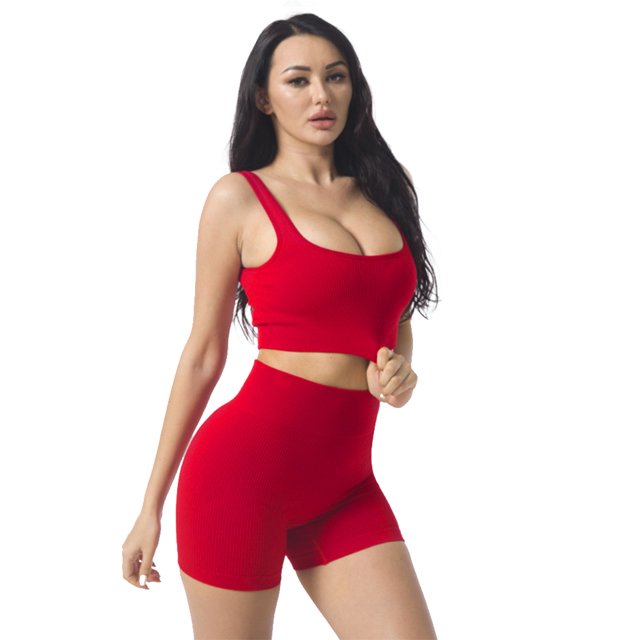 2pcs Set Yoga Bra Shorts Nylon Women Crop Top Pant (L Shoulder Straps Wine Red) Ehuebsd Para Estrenar