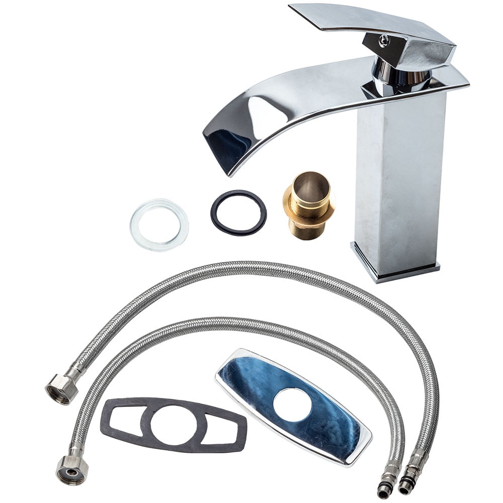 BFO Bathroom Waterfall Basin Sink Faucet Brushed Nickel Mixer Tap with Cover Plate