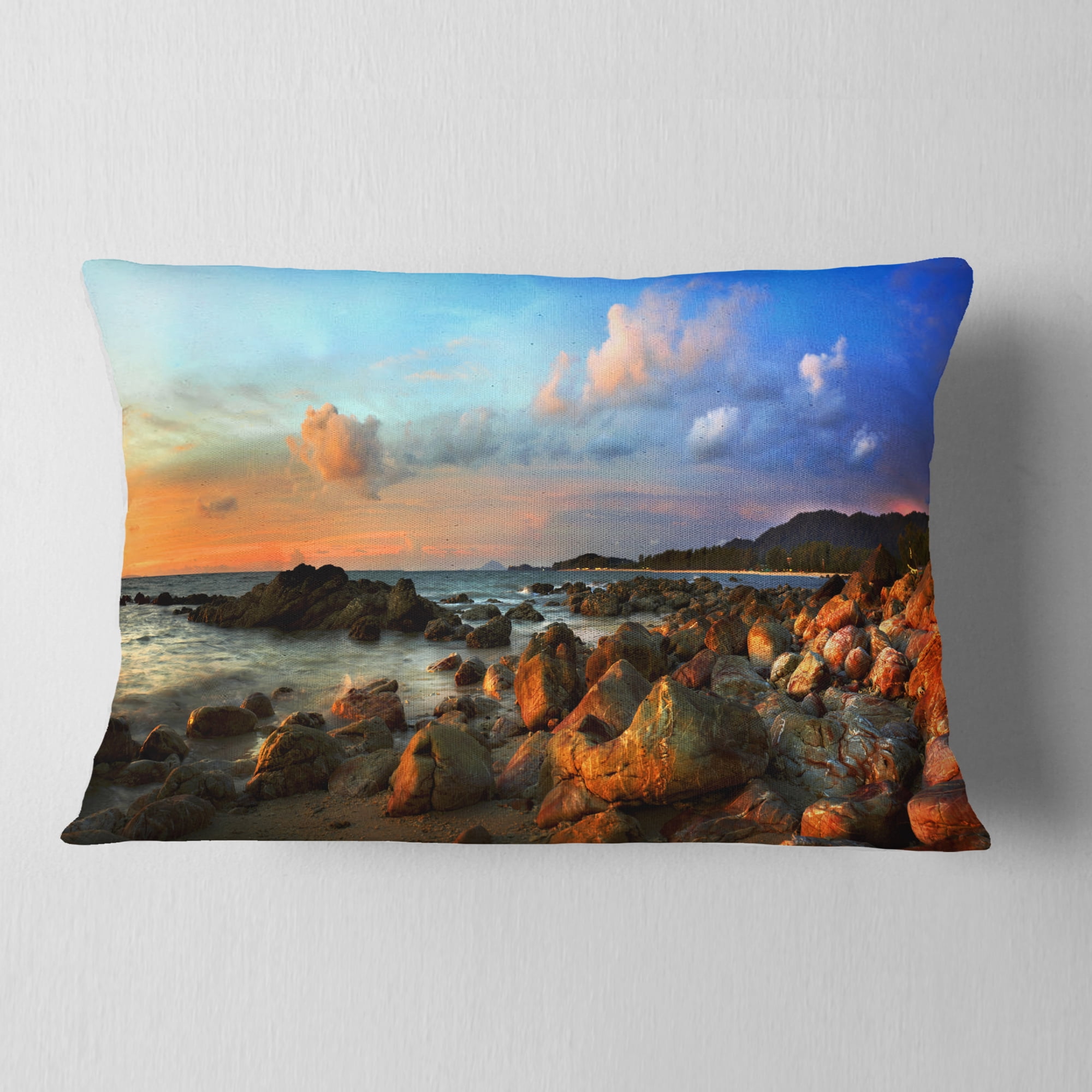Designart Colorful Tropical Sunset - Photography Throw Pillow - 12x20