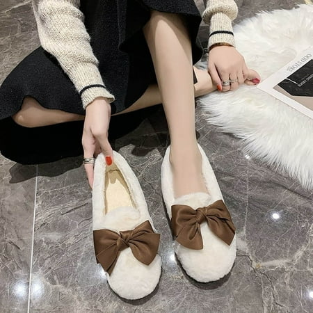 

LnjYIGJ Women s Flats Ankle Boots Plush Shoes Women Winter Warm Peas Shoes Women Round Toe Comfortable Scoop Shoes