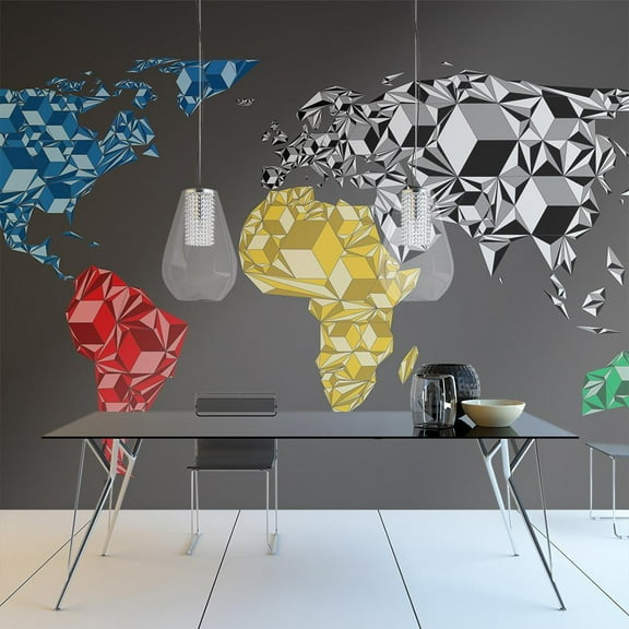 Tiptophomedecor World Map Wallpaper Wall Mural - Geometric Map