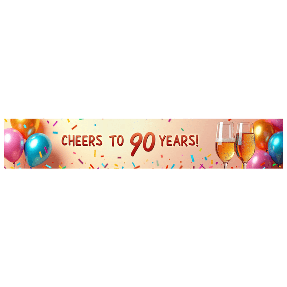 Golden Cheers 90 Years Celebration Backdrop Banner Party Decorations with Balloons and Champagne Glasses for Anniversary Party Milestone Celebration Birthday Party Photography Props