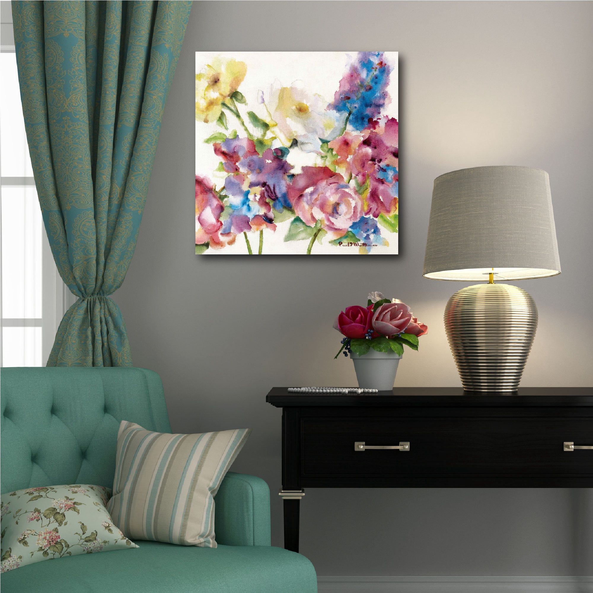 Courtside Market Watercolor Blooms Gallery-Wrapped Canvas Wall Art, 16x16