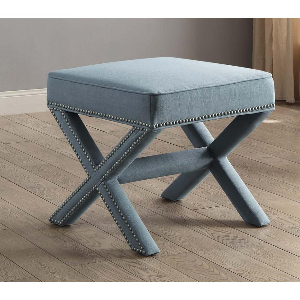 XBase Ottoman With Nail Head Trims, Indigo Blue