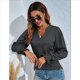 thumbnail image 5 of Tops Casuales de Larga con Cuello en V para Mujer, Camisetas Holgadas de y Otoño Gris Oscuro L, 5 of 8