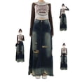 thumbnail image 2 of Summer Women Ripped Blue Denim Skirt Korean Style 2000s Vintage Long Skirt 90s Aesthetic Harajuku Y2k A-Line Skirt Clothes-Blue-XL, 2 of 6
