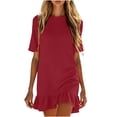 thumbnail image 4 of Horkkom T Shirt Dress Women Summer Short Sleeve Solid Color Mini Dresses Ruffle Beach Sundresses, S-2XL, 4 of 6
