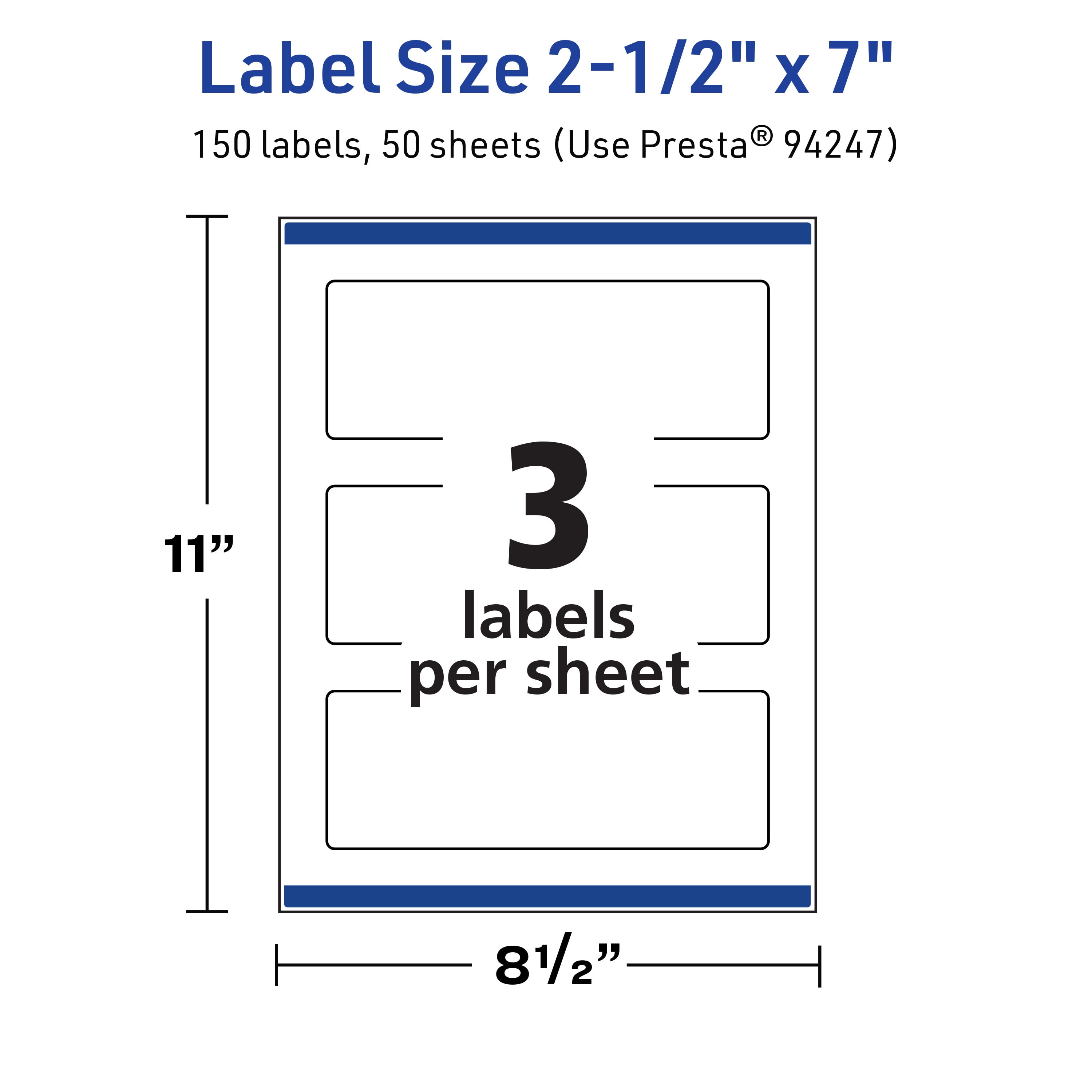 Avery TrueBlock Rectangle Labels, 2.5" x 7", 150ct