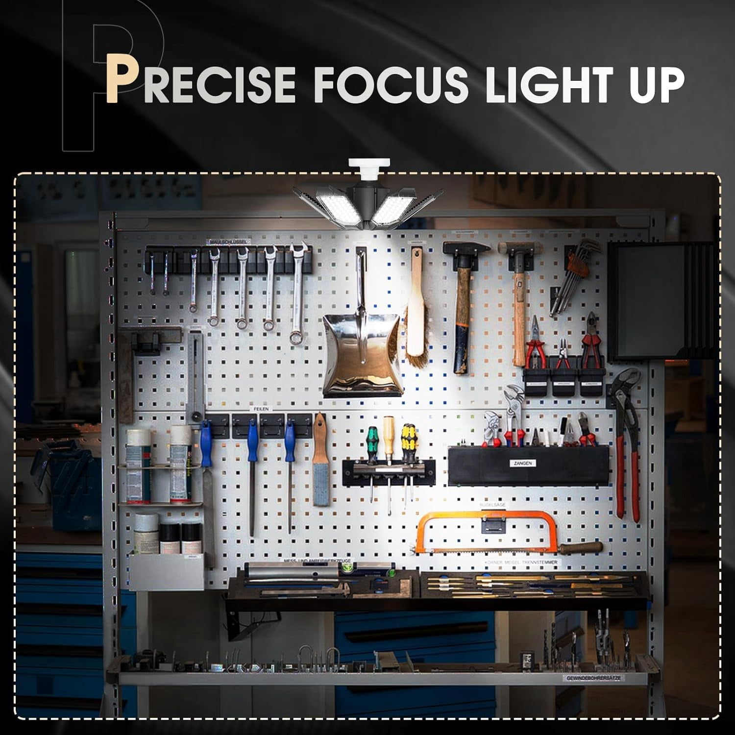 LED Garage Light 2 Pack Bright 20000Lm LED Workshop Ceiling Basement Lighting Fixture Srew in E26 E27 Bulb Socket with Adjustable Spotlight and 6 Deformable Panels for Warehouse Attic Cellar