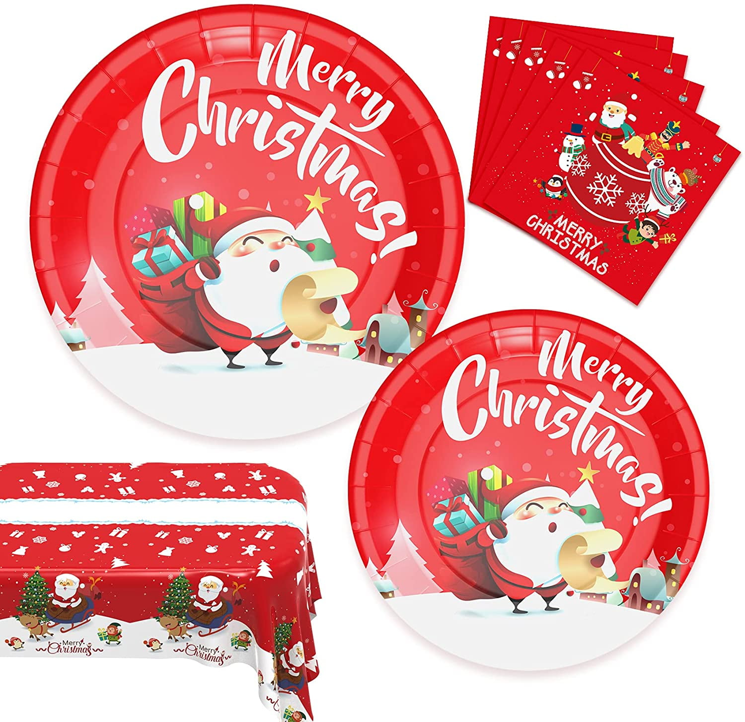 7in 9in Green Red Balloons Santa Snowmen Gift Thanksgiving New Year 60 Disposable Dinnerware Red Table Cookies Bowels Set Party Supplies Decoration For 30 Guests Christmas Paper Plates and Napkins 