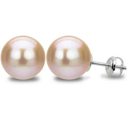 Sterling Silver Round Pink 8-9mm Freshwater Cultured Pearl Screw-Back Stud Earrings