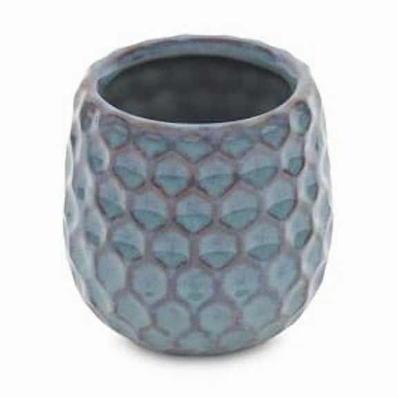 Cheungs 5595BL 2.75 x 3.25 x 2 in. Ceramic Planter with Rimmed Hexagon Textured Pattern, Blue & Gold