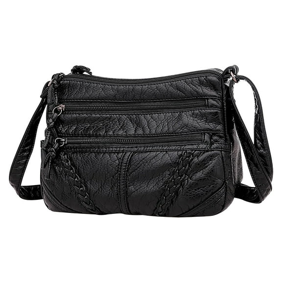 Leather Crossbody Bag | Large Capacity Multi-Compartment Purse | Soft Structured Vintage-Style Shoulder Bag | Adjustable Strap | Distressed Leather | 23x17x12cm | 1 Pack