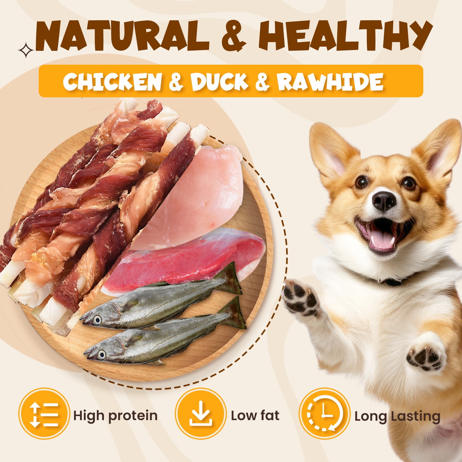 (2 pack) ASMPET Rawhide Dog Chew, Natural Chicken and Duck Wrap Long-Lasting Treat for Dog, 11 oz.