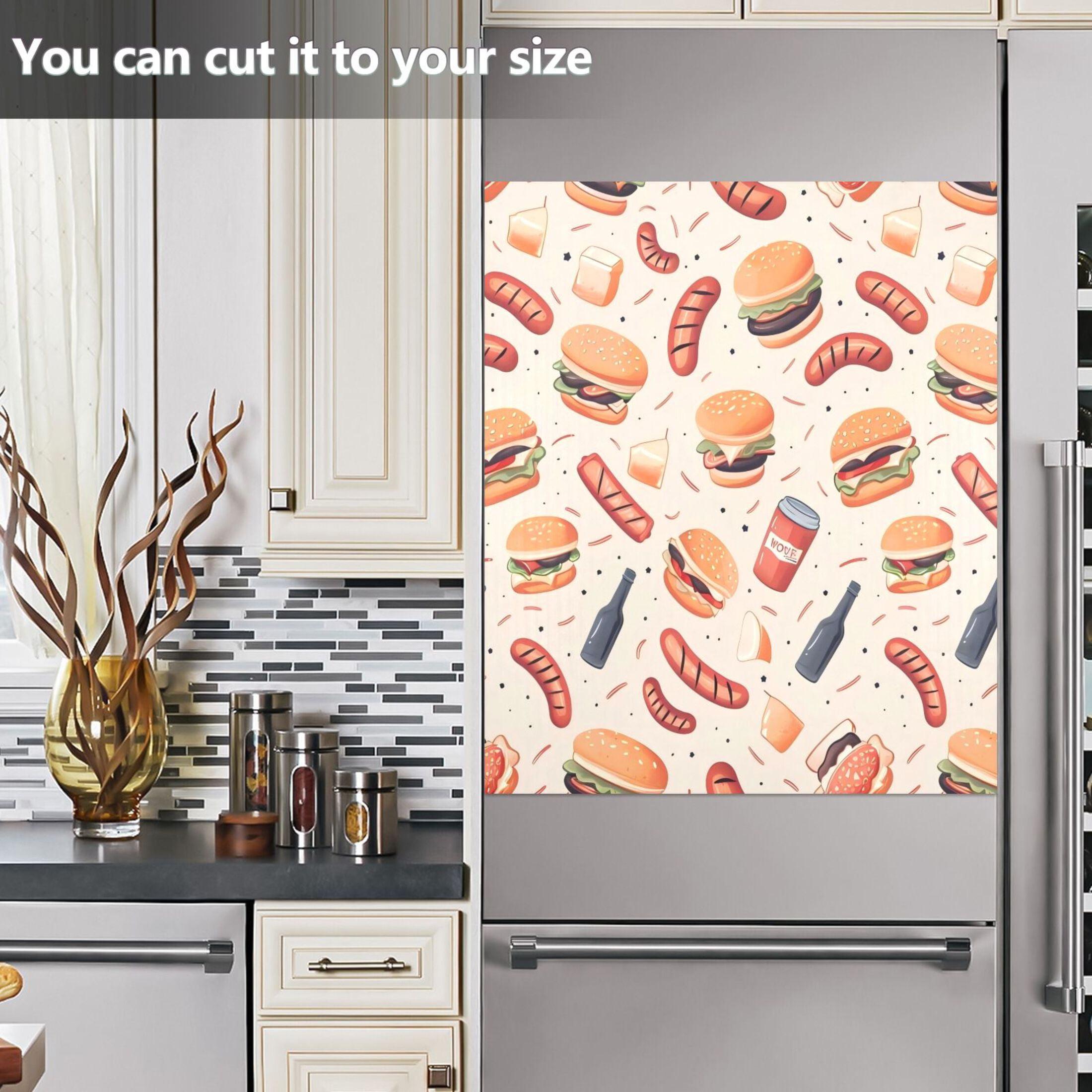 Dishwasher Magnetic Sticker 23x26 Inch Refrigerator Magnetic Sticker Washing Machine Magnetic Sticker Kitchen Panel Magnetic Sticker Home Decor Hamburger Sausage