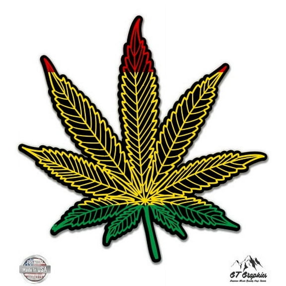 Rasta Marijuana Leaf - 3" Vinyl Sticker - For Car Laptop I-Pad Phone Helmet Hard Hat - Waterproof Decal