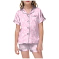 thumbnail image 3 of Girl Easter Pajamas Size 8 Easter Bunny Print Silk Button-Down Nightwear Sleepwear Easter Day Gift Sleepwear,120(4-5 Years),X1-Pink, 3 of 5