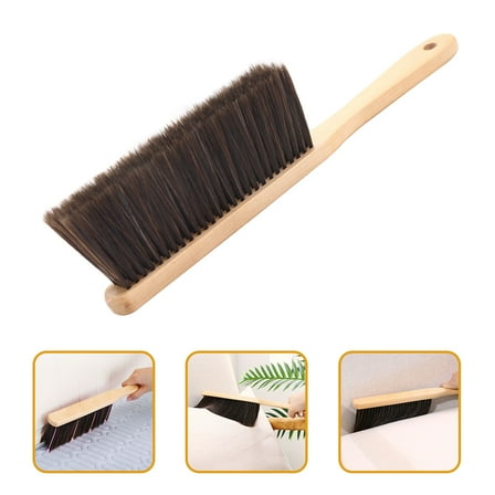 NICEXMAS Brown Hand Broom with Soft Bristles Wooden Handle for Furniture Cleaning