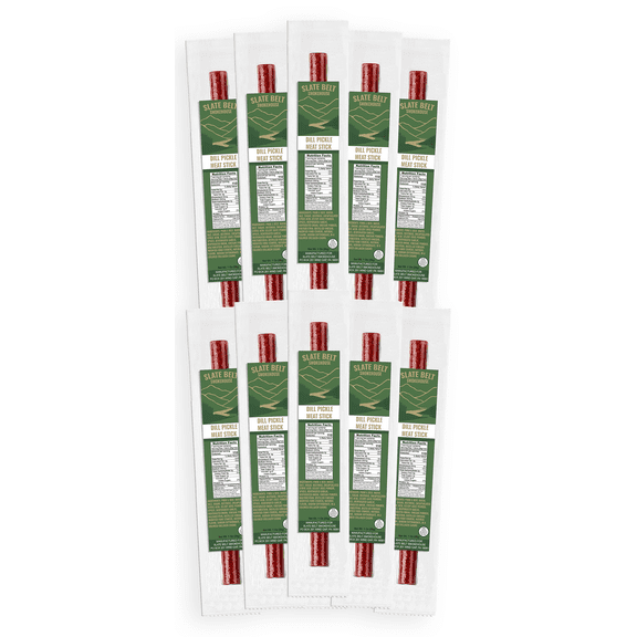 Slate Belt Smokehouse Meat Sticks - Pork and Beef Jerky Sticks Individually Wrapped, Gluten-Free, MSG-Free, No Nitrates, Pork & Beef Sticks (10 Pack, Dill Pickle)