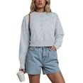 thumbnail image 5 of idosla Women Casual Open Front Button Down Cropped Cardigan Sweaters Y2k Crewneck Long Sleeve Fall Knitwear Teen Clothes (Grey, S), 5 of 6