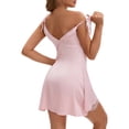 thumbnail image 3 of INSPIRE CHIC Women's Lace Deep V Open Front Spaghetti Strap Full Slips Plunge Chemise with Bulit in Bra L Pink, 3 of 5