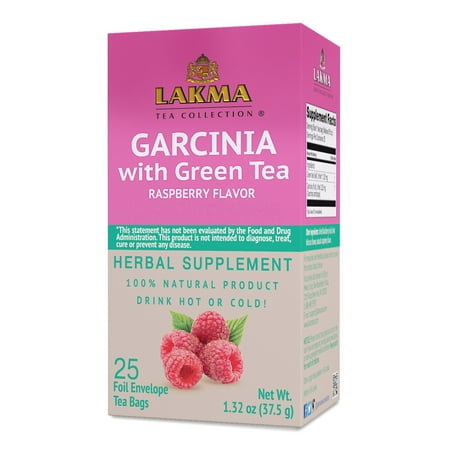 Lakma Wellness Garcinia Green Tea with Raspberry Flavor – 25 Tea Bags (Gmo Free Gluten Free Dairy Free Sugar Free & 100% Natural)