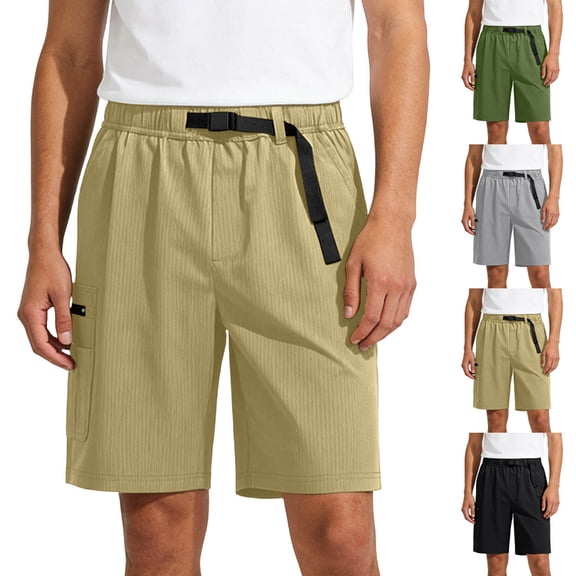 YFNNUP Cargo Shorts for Men Big and Tall Elastic Waist Trouser with Belt Quick Dry Hiking Pant Summer Camping Drawstring Pants Black XXXL