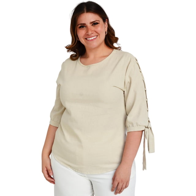 Blusa de lino con perlas Roman Fashion /Tallas Extras, 1815 (Arena) beige 38 Roman Fashion BL-GR-1815-ARENA
