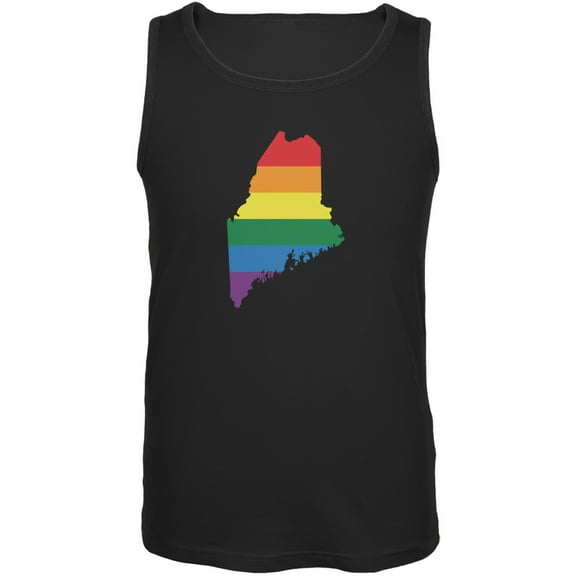 Maine LGBT Gay Pride Rainbow Black Adult Tank Top - Medium