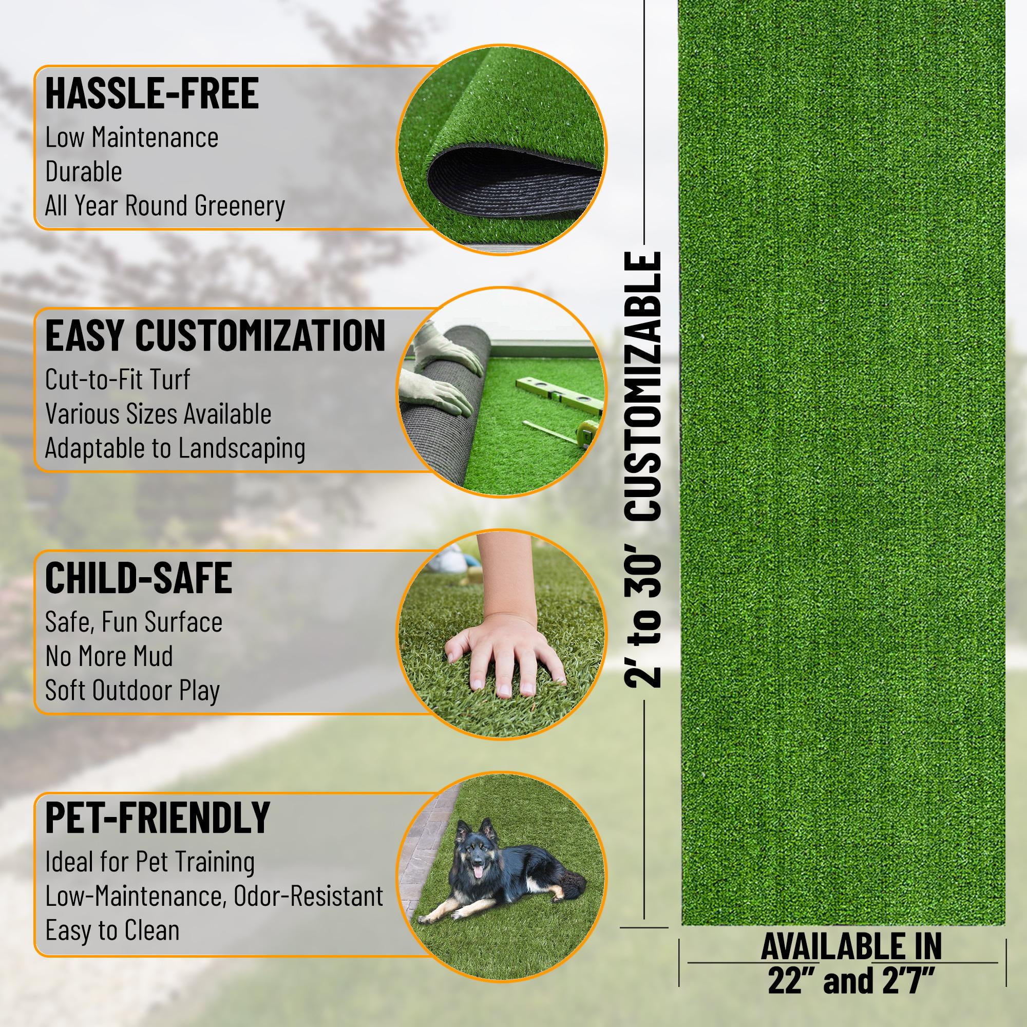 Ottomanson Waterproof Artificial Grass 22" x 5' Indoor Runner Rug Fake Grass for Patio, Green