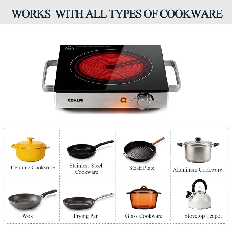 Coklai 1200W Infrared Glass Electric Hot Plate, Black photo 6