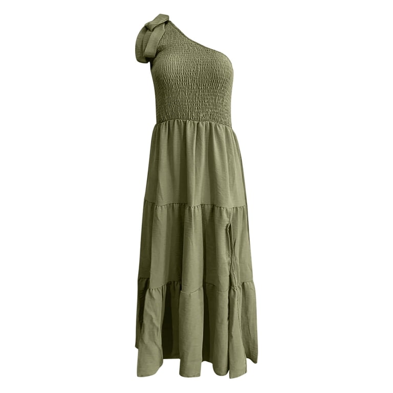 Women's 2024 Summer One Shoulder Sleeveless Smocked Midi Dress - Polyester/Spandex, Elastic Waist, Tiered Ruffle, Beach/Party (S-XL) - Walmart.com Women's 2024 Summer One Shoulder Sleeveless Smocked Midi Dress - Polyester/Spandex, Elastic Waist, Tiered Ruffle, Beach/Party (S-XL) - Walmart.com