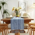 thumbnail image 1 of XINQIHANG Chemin de Table en Lin Style Ferme Rustique, Broderie à Pompons Faite à la Main 60 Pouces de Long pour Décorations de Fête, Commode et Salle à Manger, 13 x 60 Pouces-Bleu, 1 of 7
