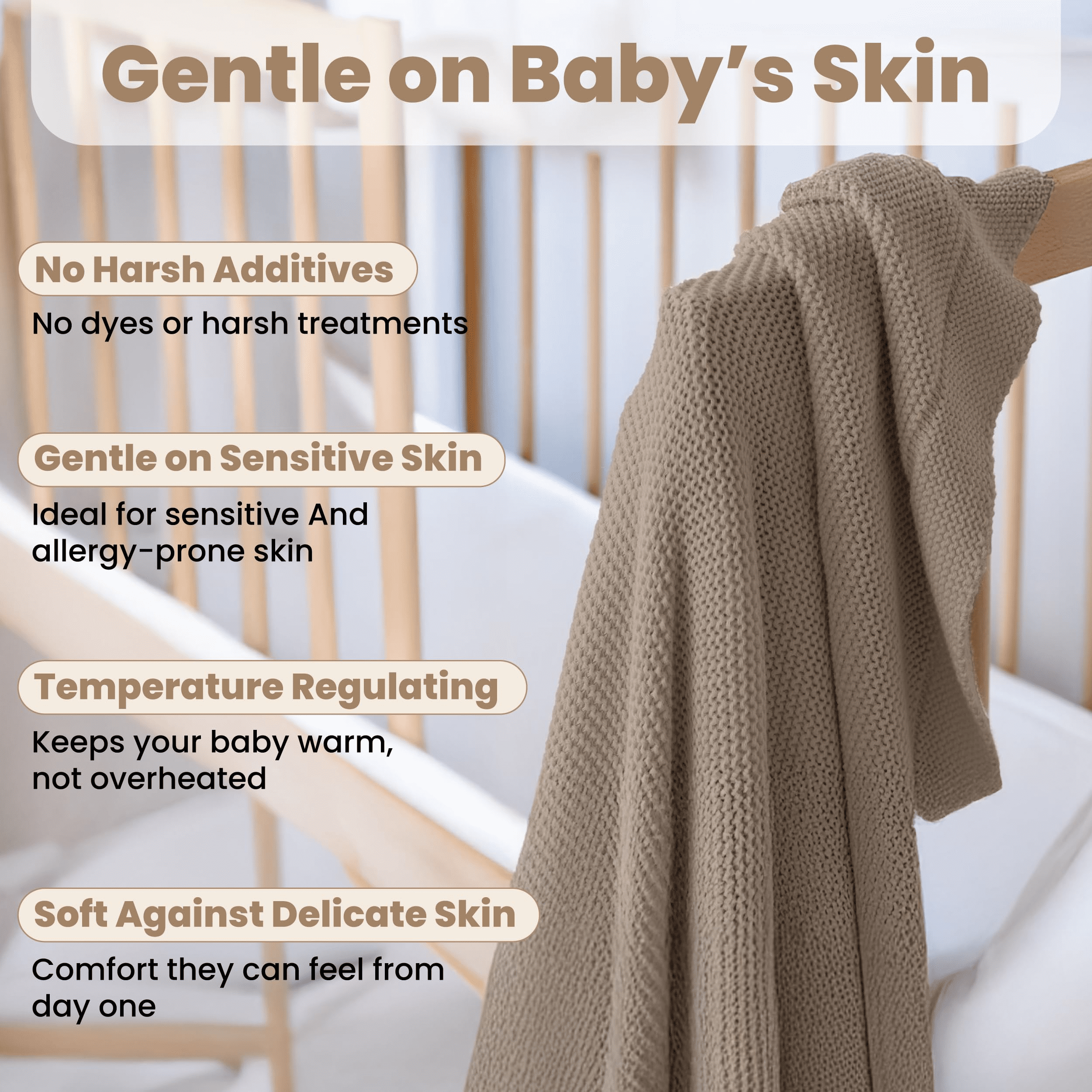 Little Dedi 100% Organic Cotton Baby Knitted Blanket with Gift Box - Soft Toddler, Crib, Stroller Blanket - Neutral Swaddle and Receiving Blanket for Newborns, 30"x40", Mocha Meringue