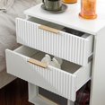 thumbnail image 2 of Hassch 2-Drawer Bedside Cabinet with Unique Wavy Front Design, Modern Fluted Nightstand w/ Lower Open Shelf, Space-Saving for Bedroom, White, 2 of 10