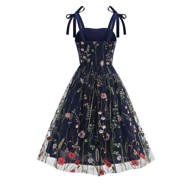 Ovzne Robes pour Femmes Robe pour Femme Robe Rétro en Tulle à Manches Courtes Brodée Robe à Manches Courtes Robe d'Été en Liquidation