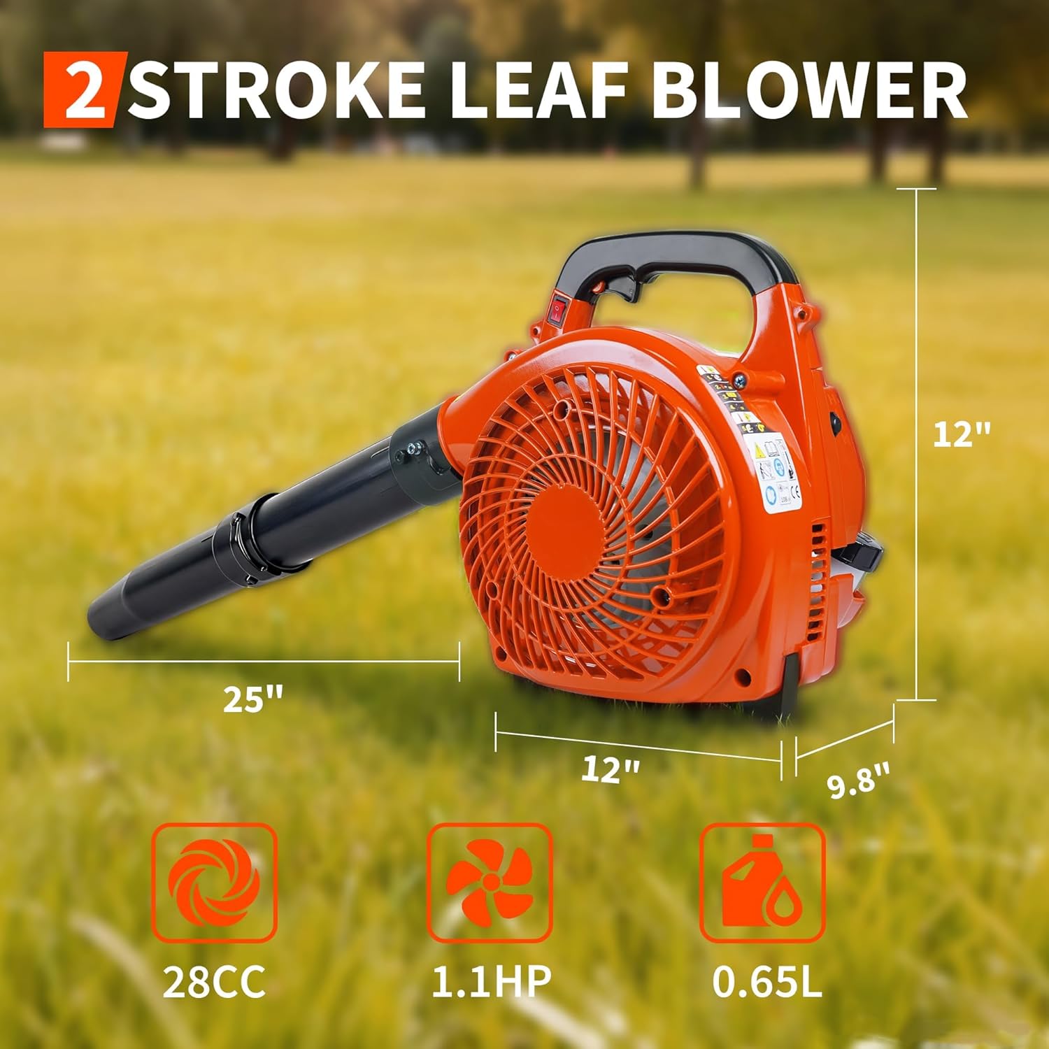 Garvee 280 mph at 490 CFM 28 CC, 2-Cycle Gas Handheld Leaf Blower, Orange