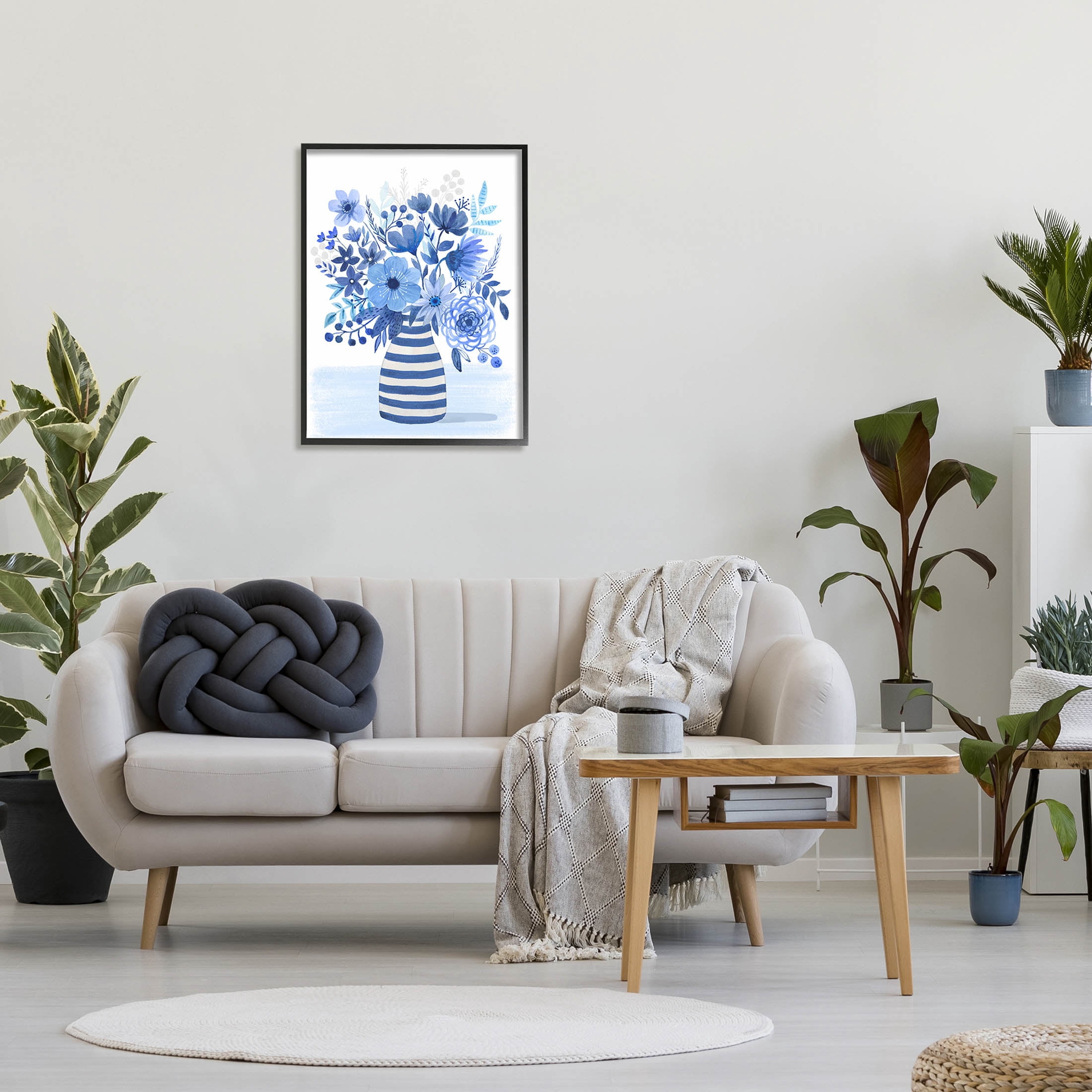 Blue Mixed Flower Bouquet Botanical & Floral Graphic Art Black Framed Art Print Wall Art