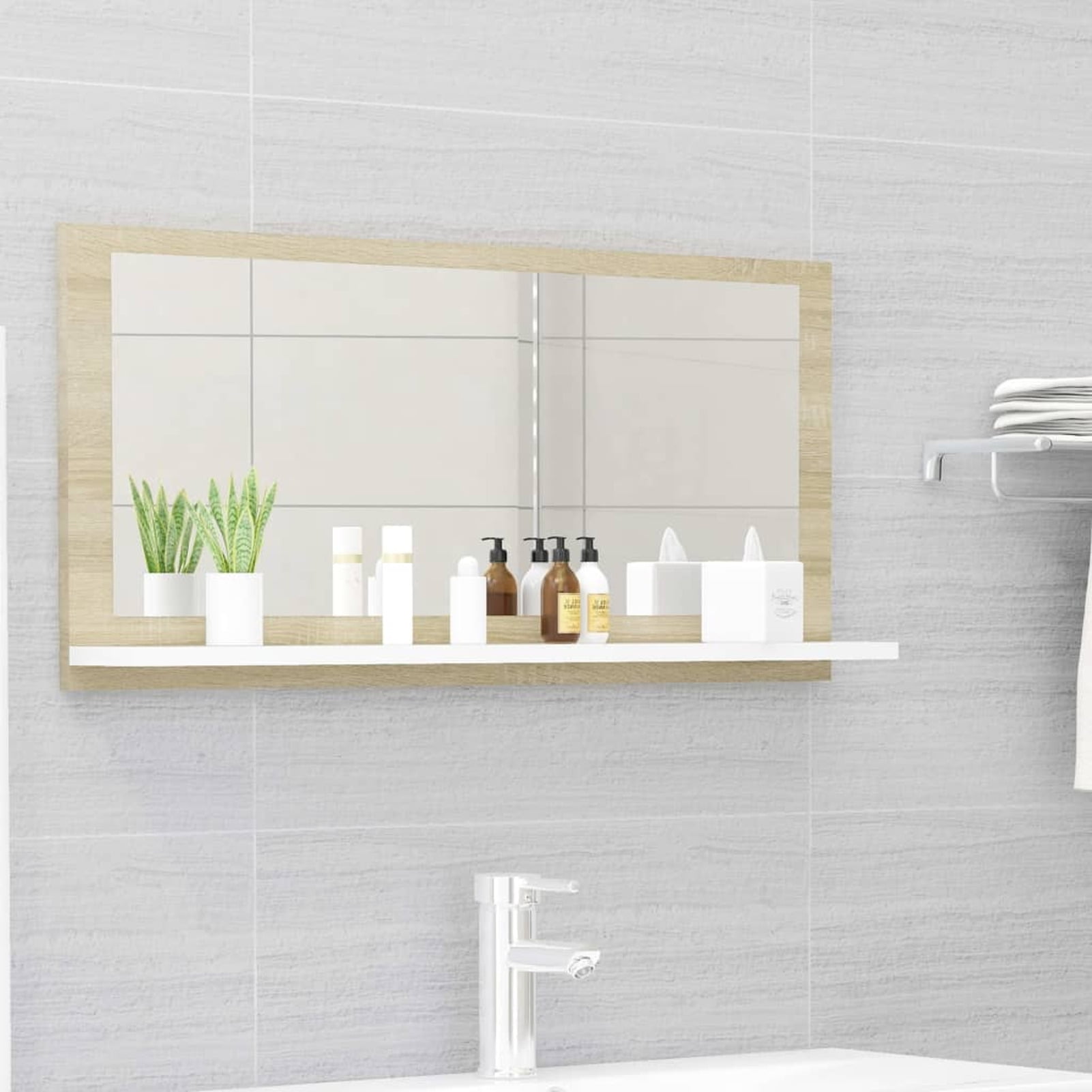 Anself Wall Mirror with Storage Shelf Chipboard Bathroom Mirror White