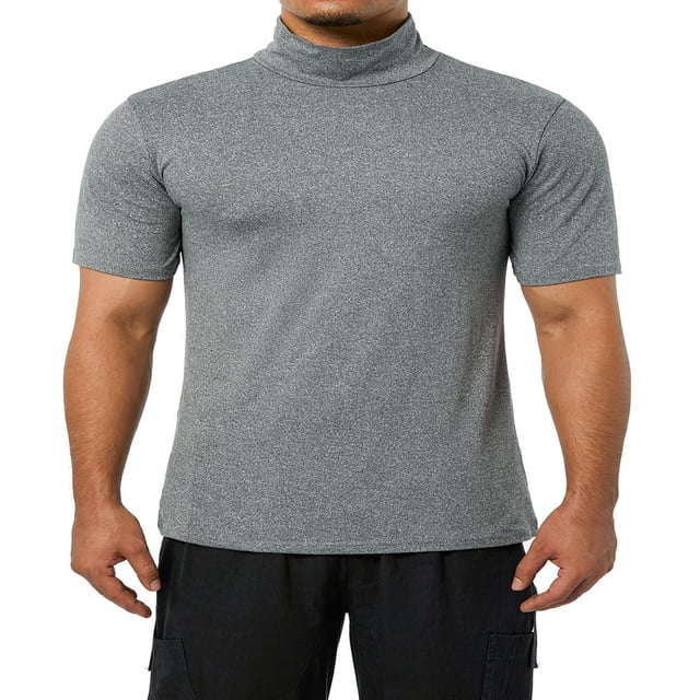 T-Shirt à Col Roulé pour Hommes, Manches Courtes, chandail-Over, sous-Vêtement de Base Extensible, Léger