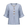 thumbnail image 4 of Women's Striped V Neck Blouse 3/4 Sleeve Cuff Button Down Top Casual Loose Fit Shirt for Daily Wear &, 4 of 4