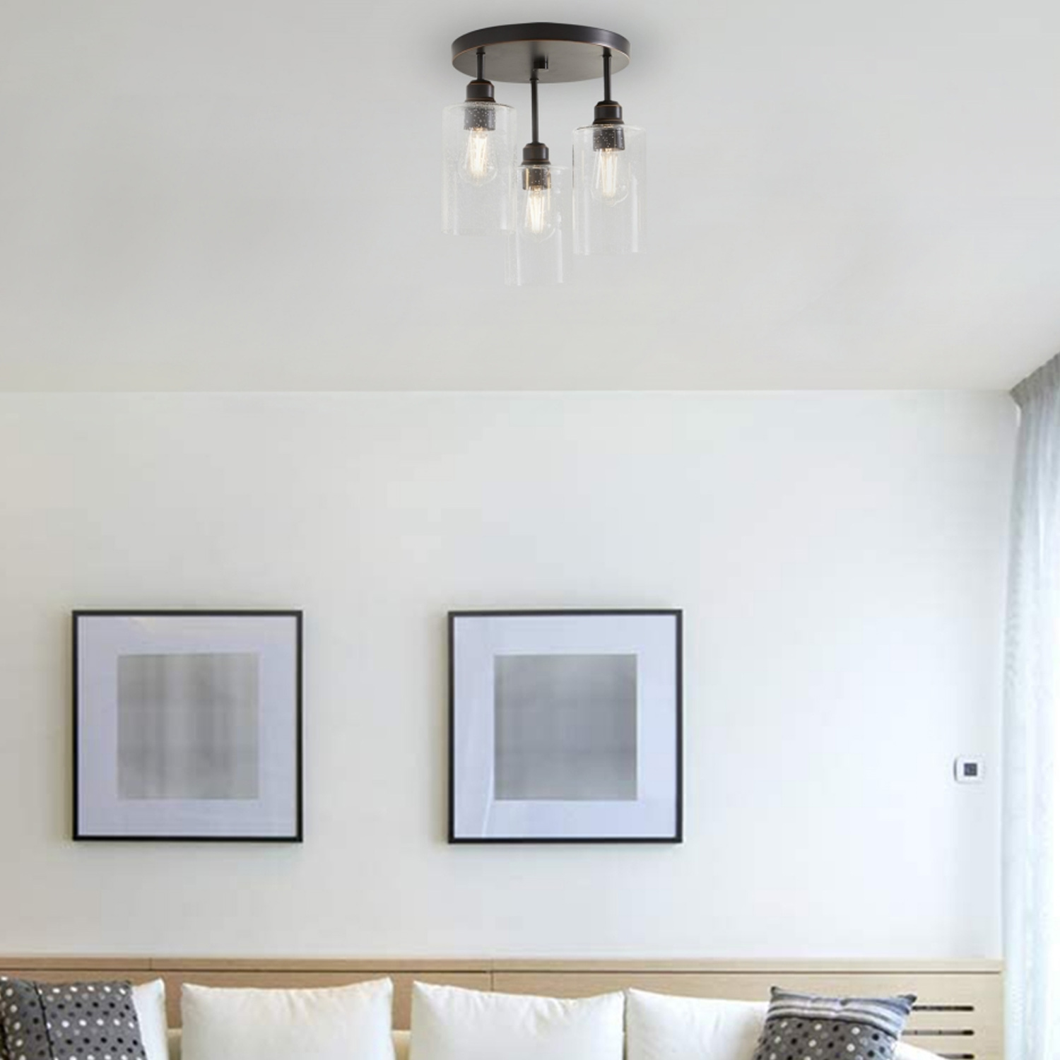 Better Homes & Gardens 13" Farmhouse 3-Light Bronze Flush Mount Ceiling Light, Seeded Glass Shades