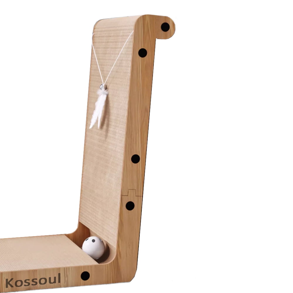 Kossoul Cat scratching pads, 18.9 Inch L Shape Cat Scratch Pad, Vertical Cat Scratcher Wall Mounted, Cat Scratching Cardboard with Ball Toy for Indoor Cats